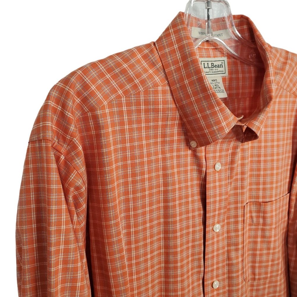 LL Bean Mens Size L Shirt Button Front Wrinkle Resistant 100% Cotton Long Sleeve - Picture 9 of 11